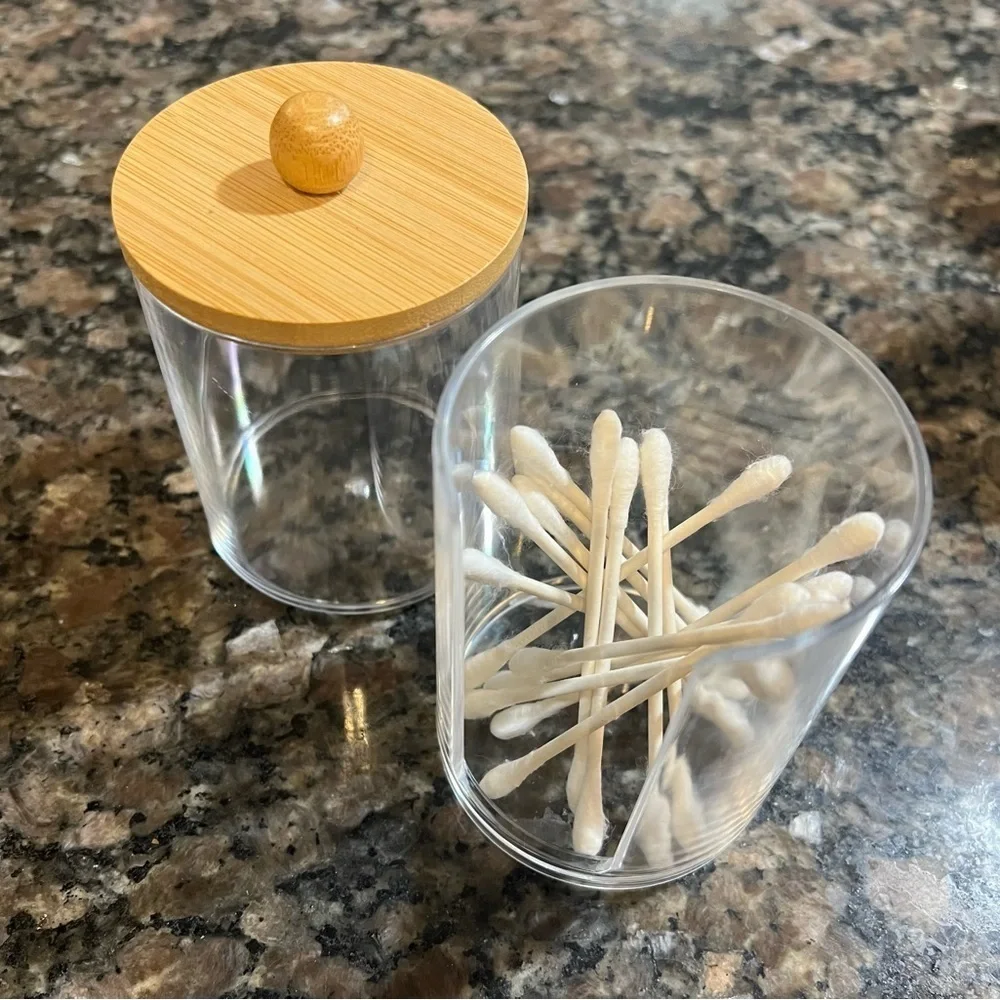 bamboo and clear plastic 2 compartment stackable organizer